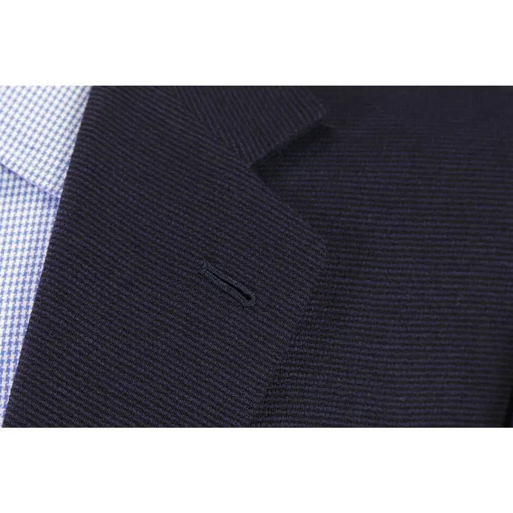 Luciano Barbera Navy Blue Knit Woven Wool 2-Btn Sportcoat Blazer 44L